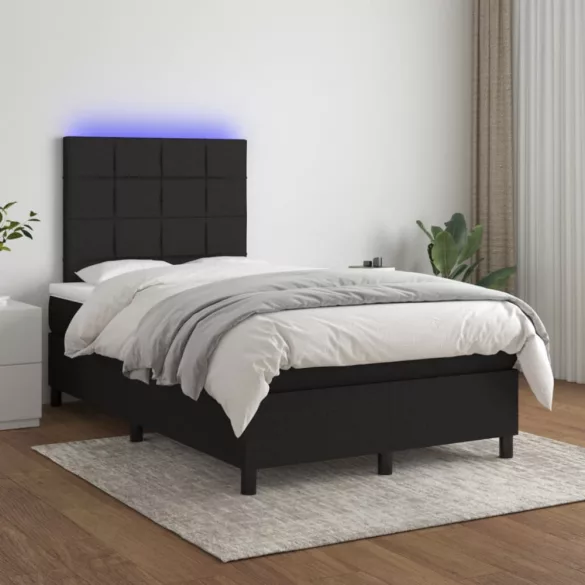 fekete szövet rugós és LED-es ágy matraccal 120 x 200 cm