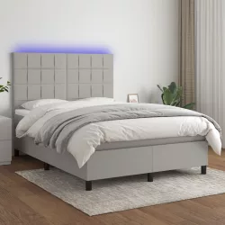  sötétszürke szövet rugós és LED-es ágy matraccal 140x190 cm