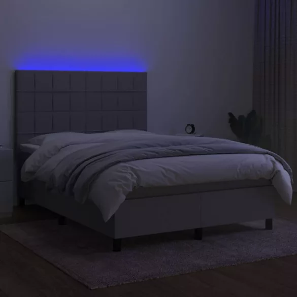 sötétszürke szövet rugós és LED-es ágy matraccal 140x190 cm