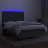 sötétszürke szövet rugós és LED-es ágy matraccal 140x190 cm