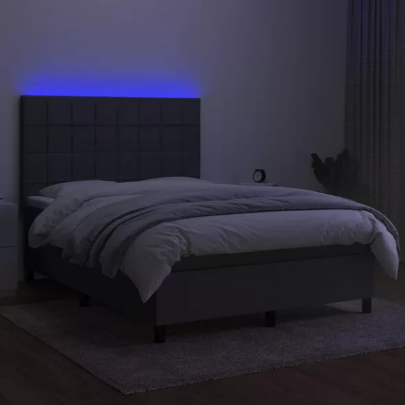 sötétszürke szövet rugós és LED-es ágy matraccal 140x190 cm