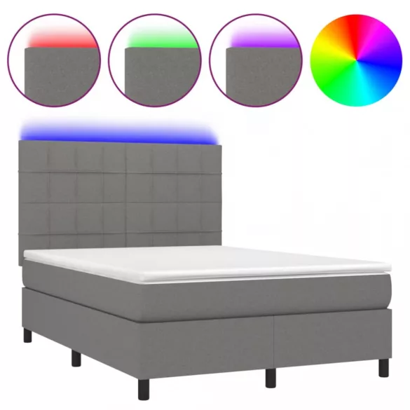 sötétszürke szövet rugós és LED-es ágy matraccal 140x200 cm