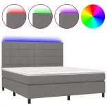sötétszürke szövet rugós és LED-es ágy matraccal 160x200 cm