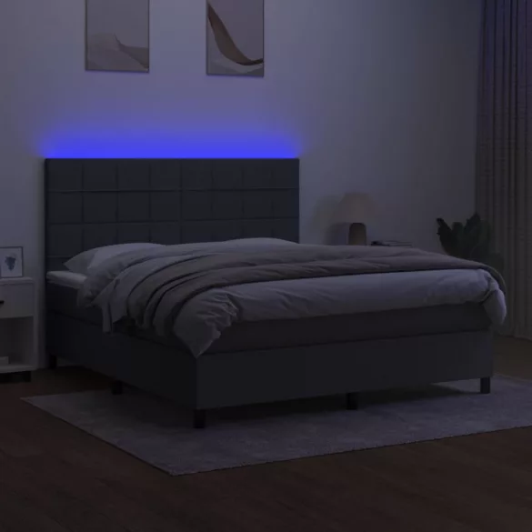 sötétszürke szövet rugós és LED-es ágy matraccal 160x200 cm