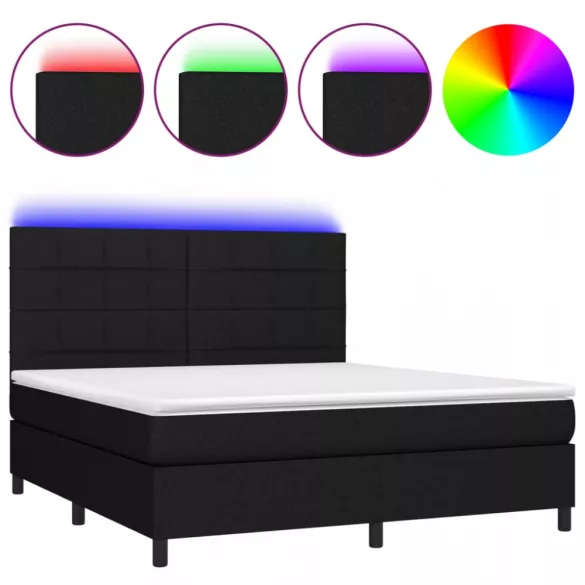 fekete szövet rugós és LED-es ágy matraccal 160x200 cm