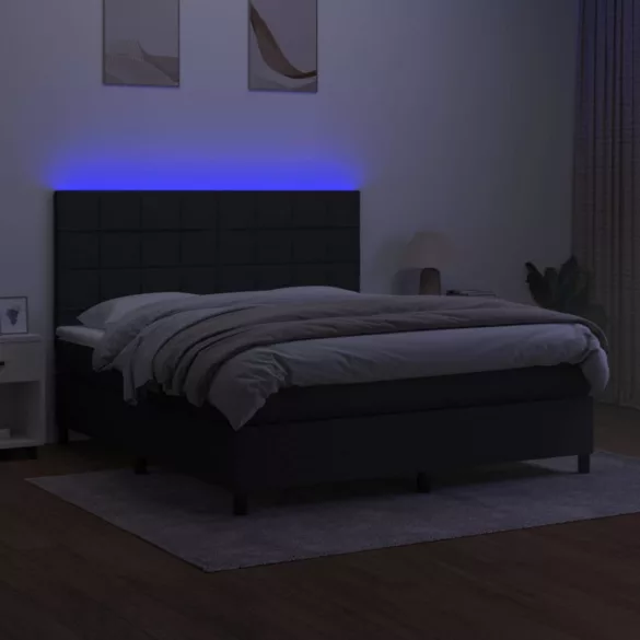 fekete szövet rugós és LED-es ágy matraccal 160x200 cm