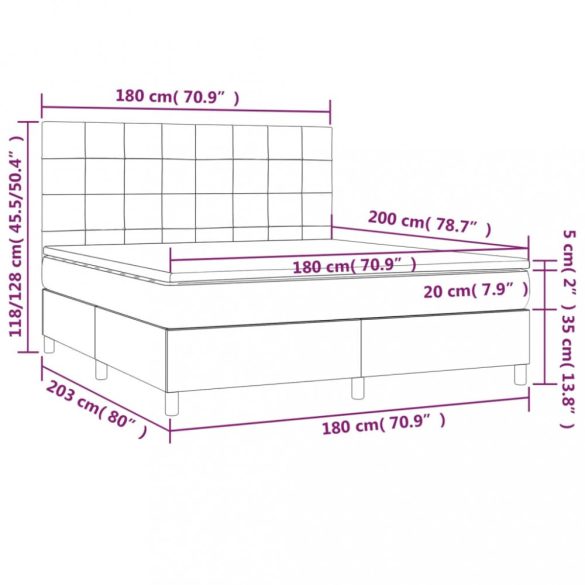 világosszürke szövet rugós és LED-es ágy matraccal 160x200 cm