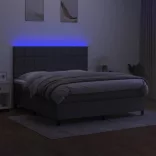sötétszürke szövet rugós és LED-es ágy matraccal 180 x 200 cm