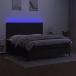 fekete szövet rugós és LED-es ágy matraccal 180 x 200 cm