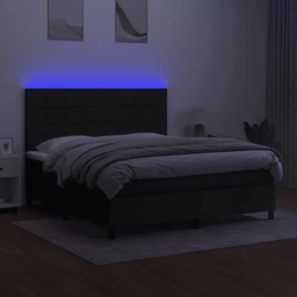 fekete szövet rugós és LED-es ágy matraccal 180 x 200 cm