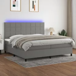   sötétszürke szövet rugós és LED-es ágy matraccal 200x200 cm