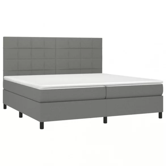 sötétszürke szövet rugós és LED-es ágy matraccal 200x200 cm