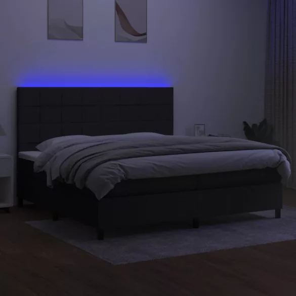 fekete szövet rugós és LED-es ágy matraccal 200x200 cm