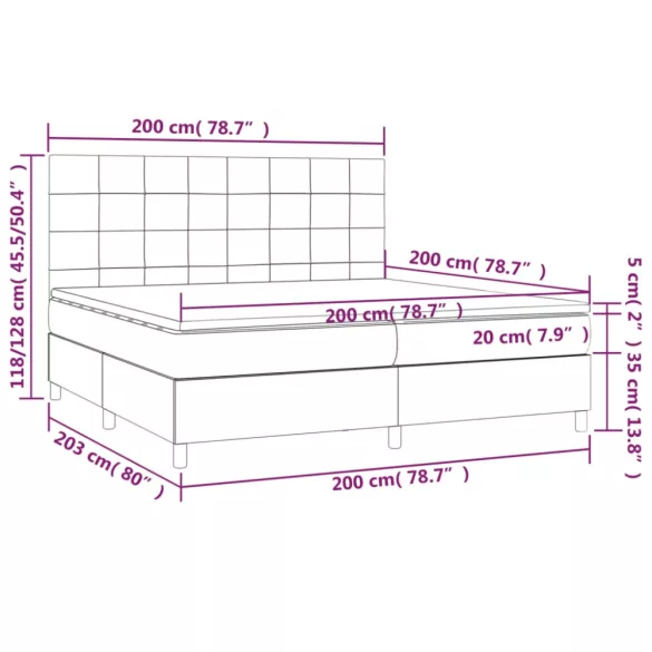 fekete szövet rugós és LED-es ágy matraccal 200x200 cm