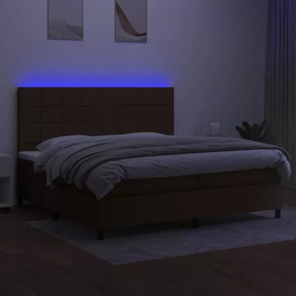 barna szövet rugós és LED-es ágy matraccal 200x200 cm