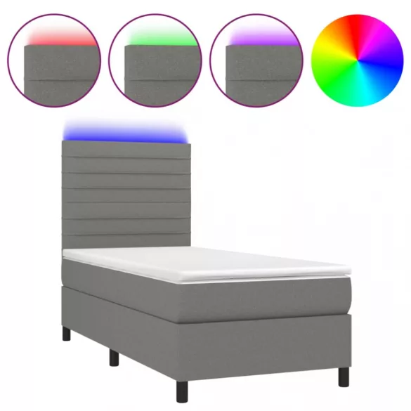 sötétszürke szövet rugós és LED-es ágy matraccal 80 x 200 cm
