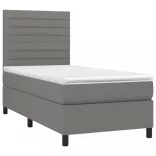 sötétszürke szövet rugós és LED-es ágy matraccal 80 x 200 cm