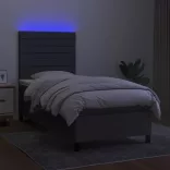 sötétszürke szövet rugós és LED-es ágy matraccal 80 x 200 cm