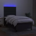 fekete szövet rugós és LED-es ágy matraccal 80 x 200 cm