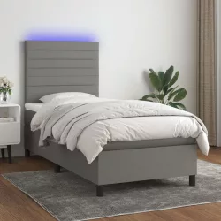   sötétszürke szövet rugós és LED-es ágy matraccal 90x190 cm