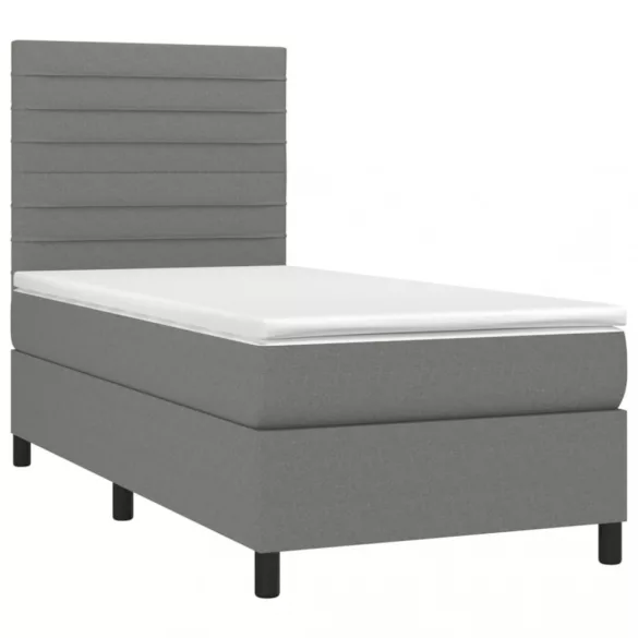 sötétszürke szövet rugós és LED-es ágy matraccal 90x190 cm