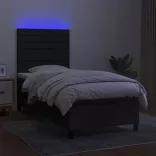 fekete szövet rugós és LED-es ágy matraccal 90x190 cm