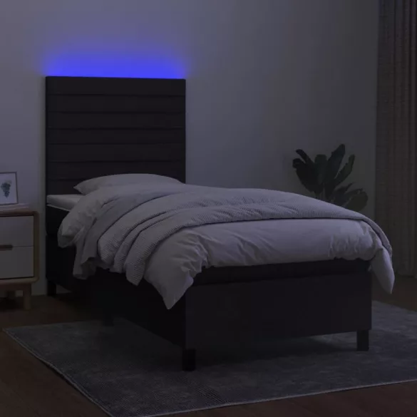 fekete szövet rugós és LED-es ágy matraccal 90x190 cm