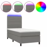 sötétszürke szövet rugós és LED-es ágy matraccal 90x200 cm
