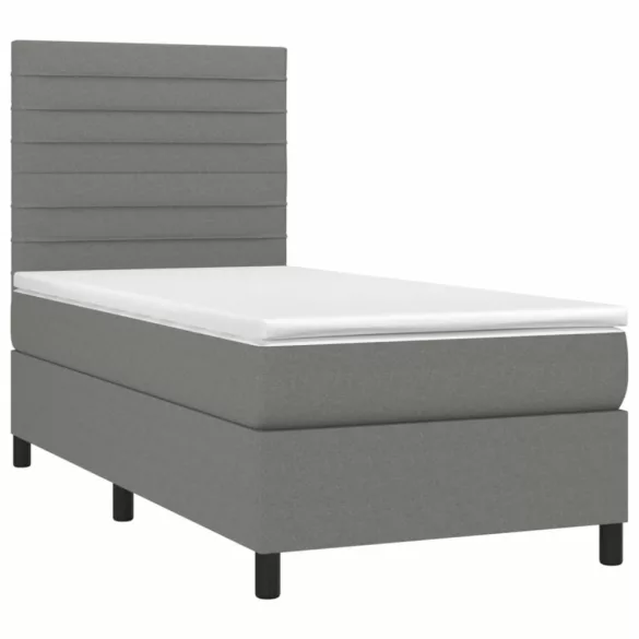sötétszürke szövet rugós és LED-es ágy matraccal 90x200 cm