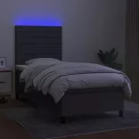 sötétszürke szövet rugós és LED-es ágy matraccal 90x200 cm