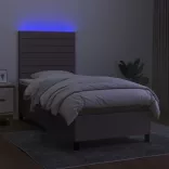 tópszínű szövet rugós és LED-es ágy matraccal 90x200 cm