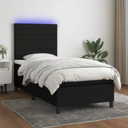 fekete szövet rugós és LED-es ágy matraccal 100x200 cm