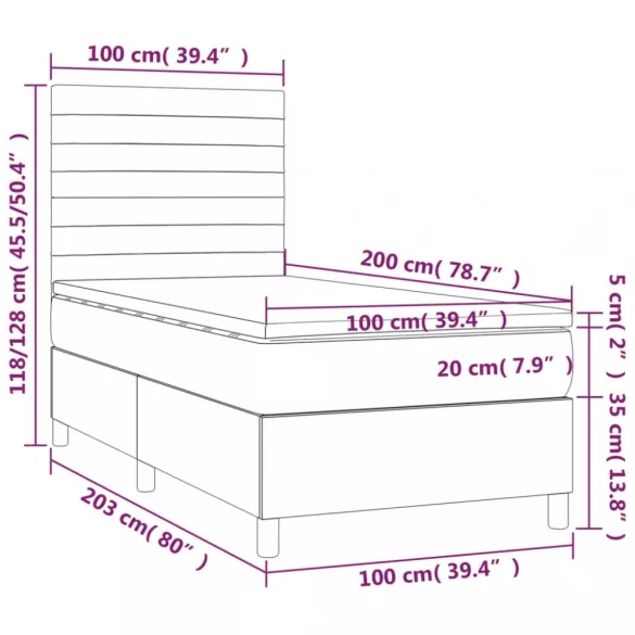 fekete szövet rugós és LED-es ágy matraccal 100x200 cm