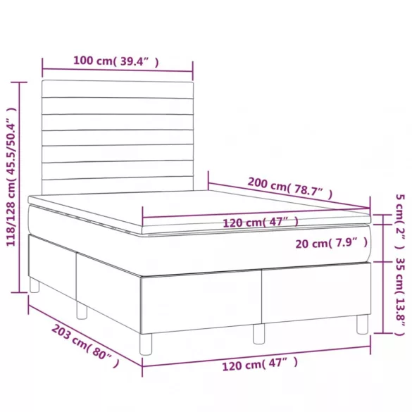 sötétszürke szövet rugós és LED-es ágy matraccal 120 x 200 cm