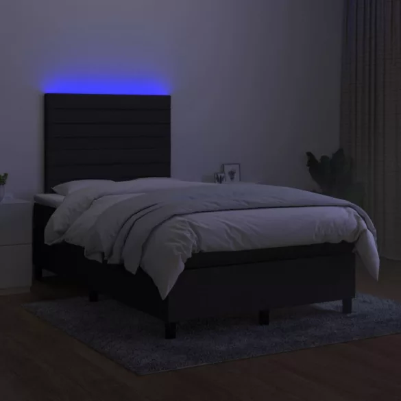 fekete szövet rugós és LED-es ágy matraccal 120 x 200 cm
