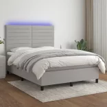 sötétszürke szövet rugós és LED-es ágy matraccal 140x190 cm