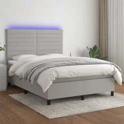   sötétszürke szövet rugós és LED-es ágy matraccal 140x190 cm