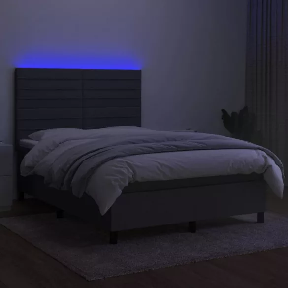 sötétszürke szövet rugós és LED-es ágy matraccal 140x190 cm