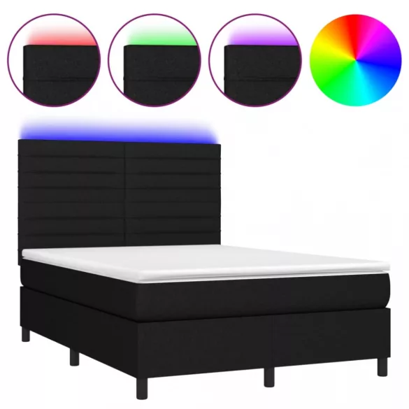 fekete szövet rugós és LED-es ágy matraccal 140x190 cm