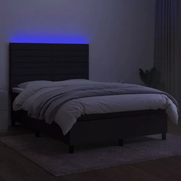 fekete szövet rugós és LED-es ágy matraccal 140x190 cm