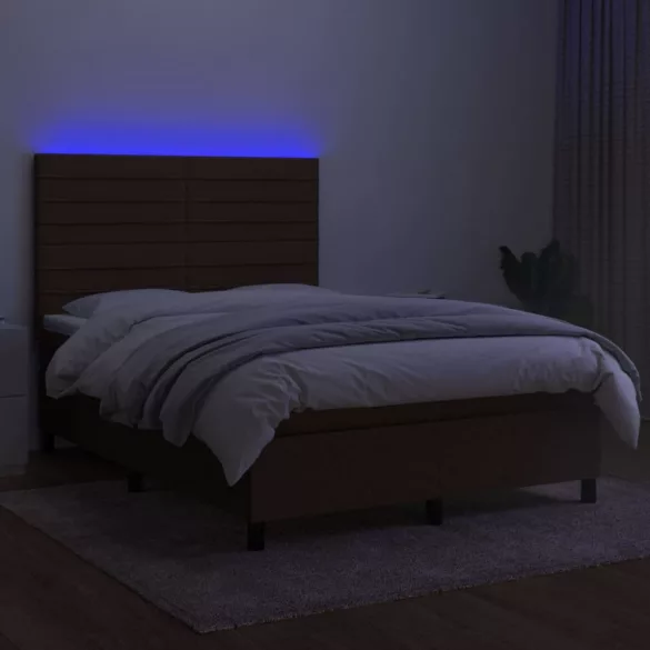 barna szövet rugós és LED-es ágy matraccal 140x190 cm