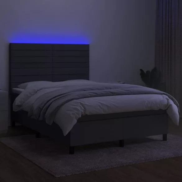 sötétszürke szövet rugós és LED-es ágy matraccal 140x200 cm