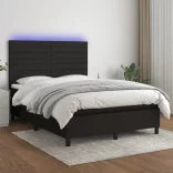 fekete szövet rugós és LED-es ágy matraccal 140x200 cm