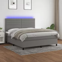   sötétszürke szövet rugós és LED-es ágy matraccal 160x200 cm