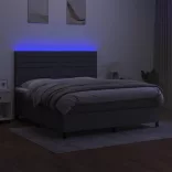 sötétszürke szövet rugós és LED-es ágy matraccal 160x200 cm