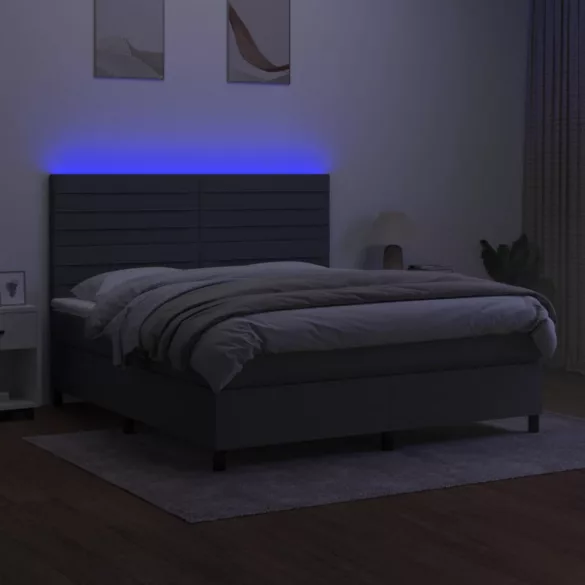 sötétszürke szövet rugós és LED-es ágy matraccal 160x200 cm