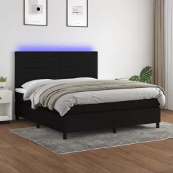 fekete szövet rugós és LED-es ágy matraccal 160x200 cm