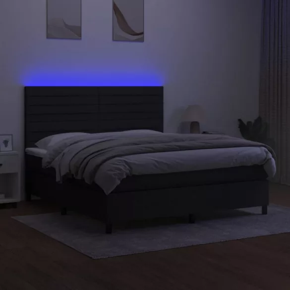 fekete szövet rugós és LED-es ágy matraccal 160x200 cm