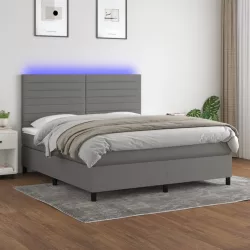   sötétszürke szövet rugós és LED-es ágy matraccal 180 x 200 cm