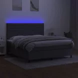 sötétszürke szövet rugós és LED-es ágy matraccal 180 x 200 cm